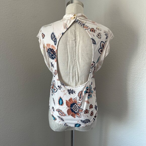 Free People Blouse Mock Neck Floral Open-Back Sleeveless Multicolor Sz S - Picture 3 of 7